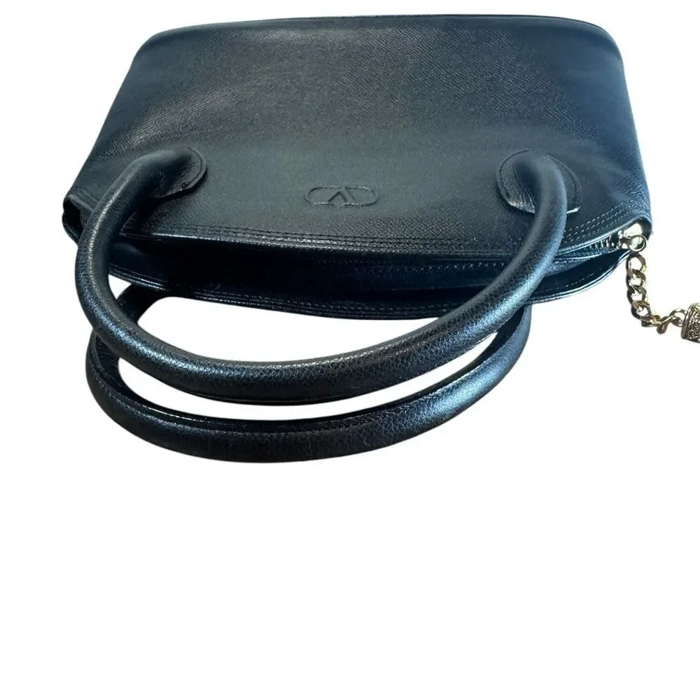 VALENTINO GARAVANI Black Saffiano Leather Bowler Dome Top Handle Bag Vtg Auth